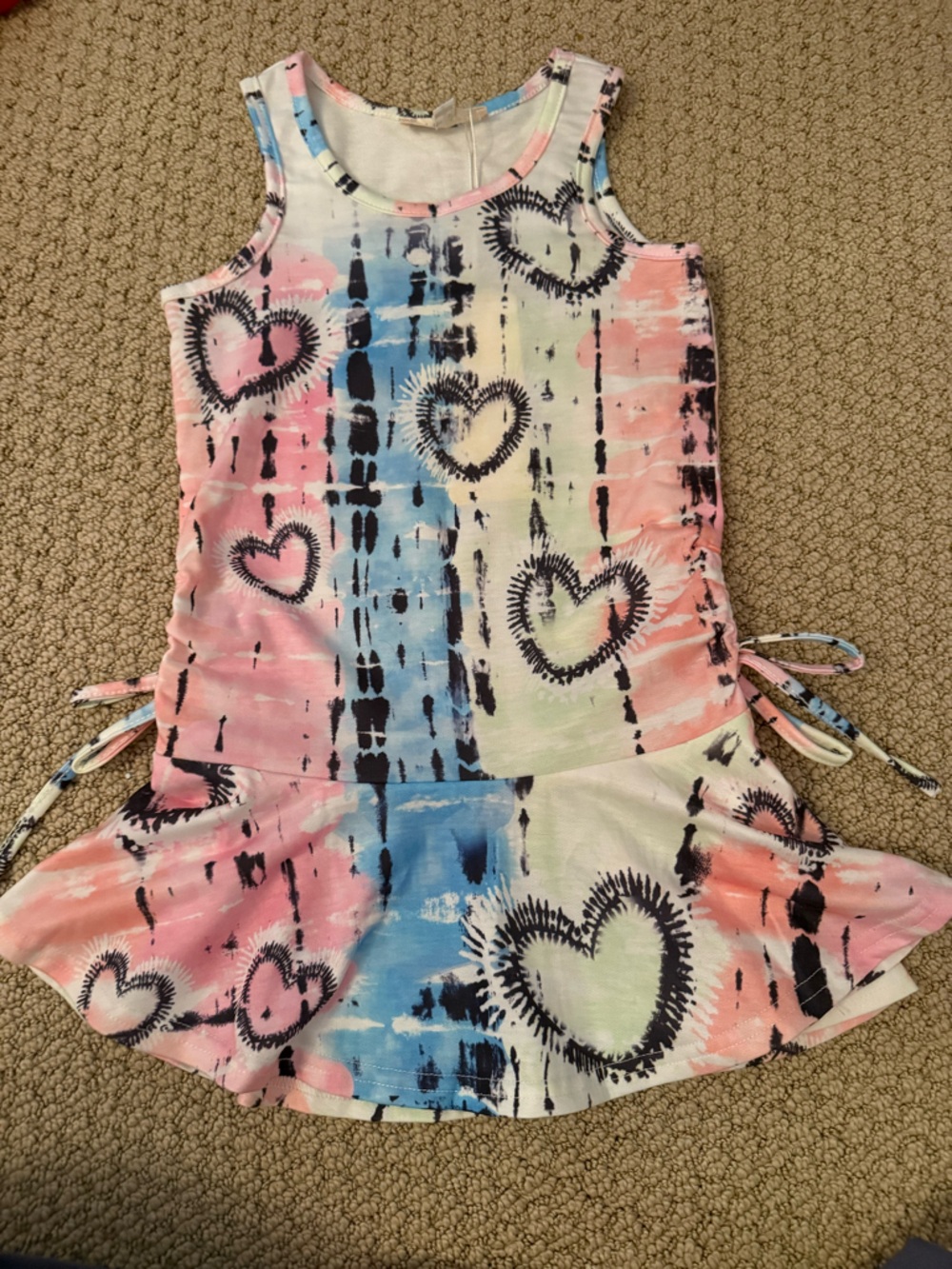 Girls' Tie-Dye Heart Tank Dress - Pink, Blue & Cream